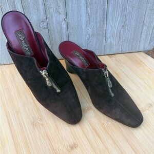 Brighton Rocker 4 Suede Mule Heels Brown Made in Italy Size 8M Zip Detail